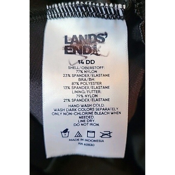 Lands' End Swim Top Black 14 DD Wrap Front Tankini (L) Solid Underwire S74 - Picture 5 of 5